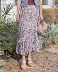 Stretchy Mesh Floral‑Print Tiered Ruffle‑Hem Maxi Skirt