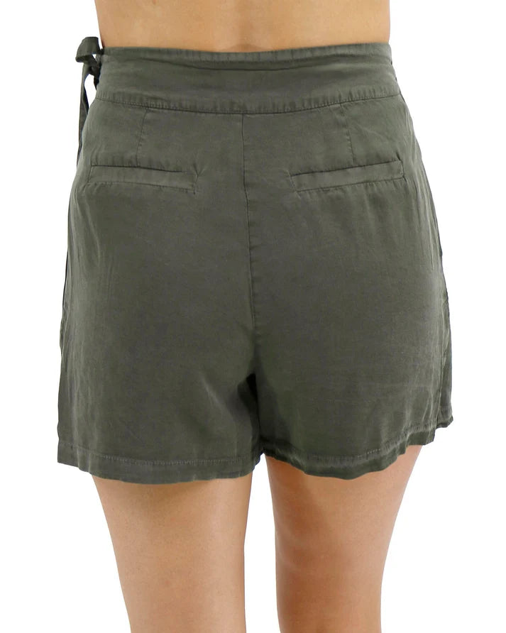 Deep Olive Tencel Lyocell Side‑Tie Wrap Skort With Pockets